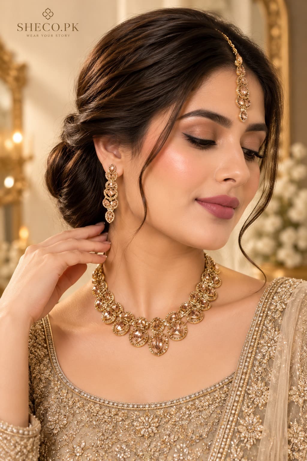 Golden Zircon Party Set | Elegant Traditional Jewellery Set-PartySet - 0073