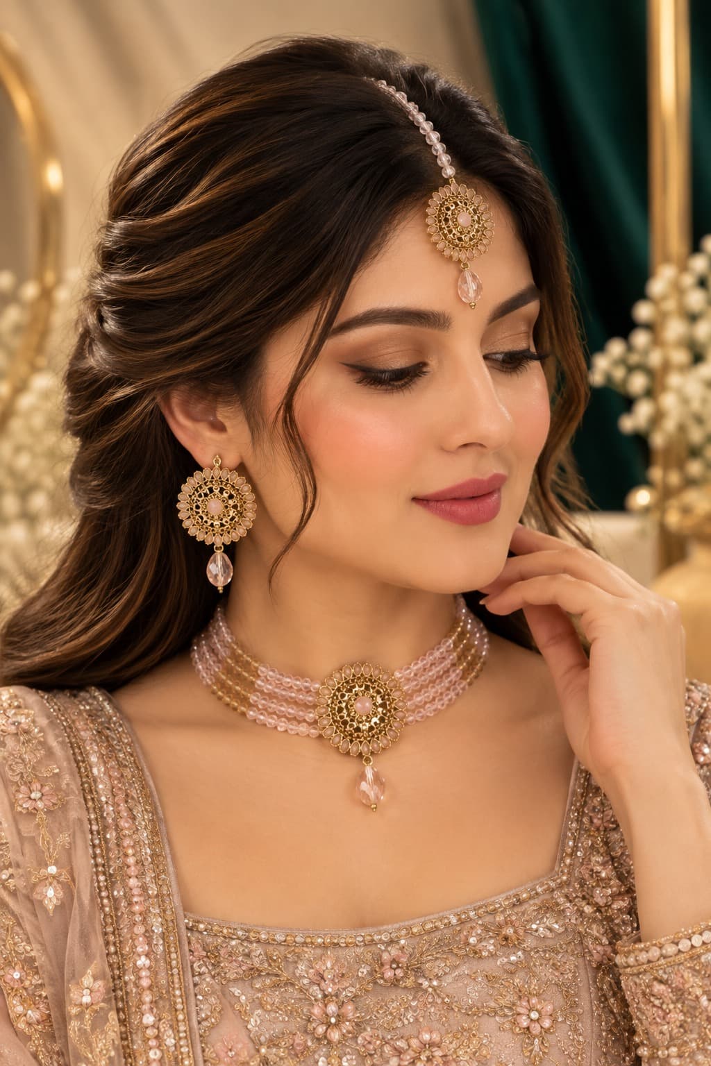 Choker Set | Elegant Traditional Statement Choker Jewellery Set-Necklace Set - 0093