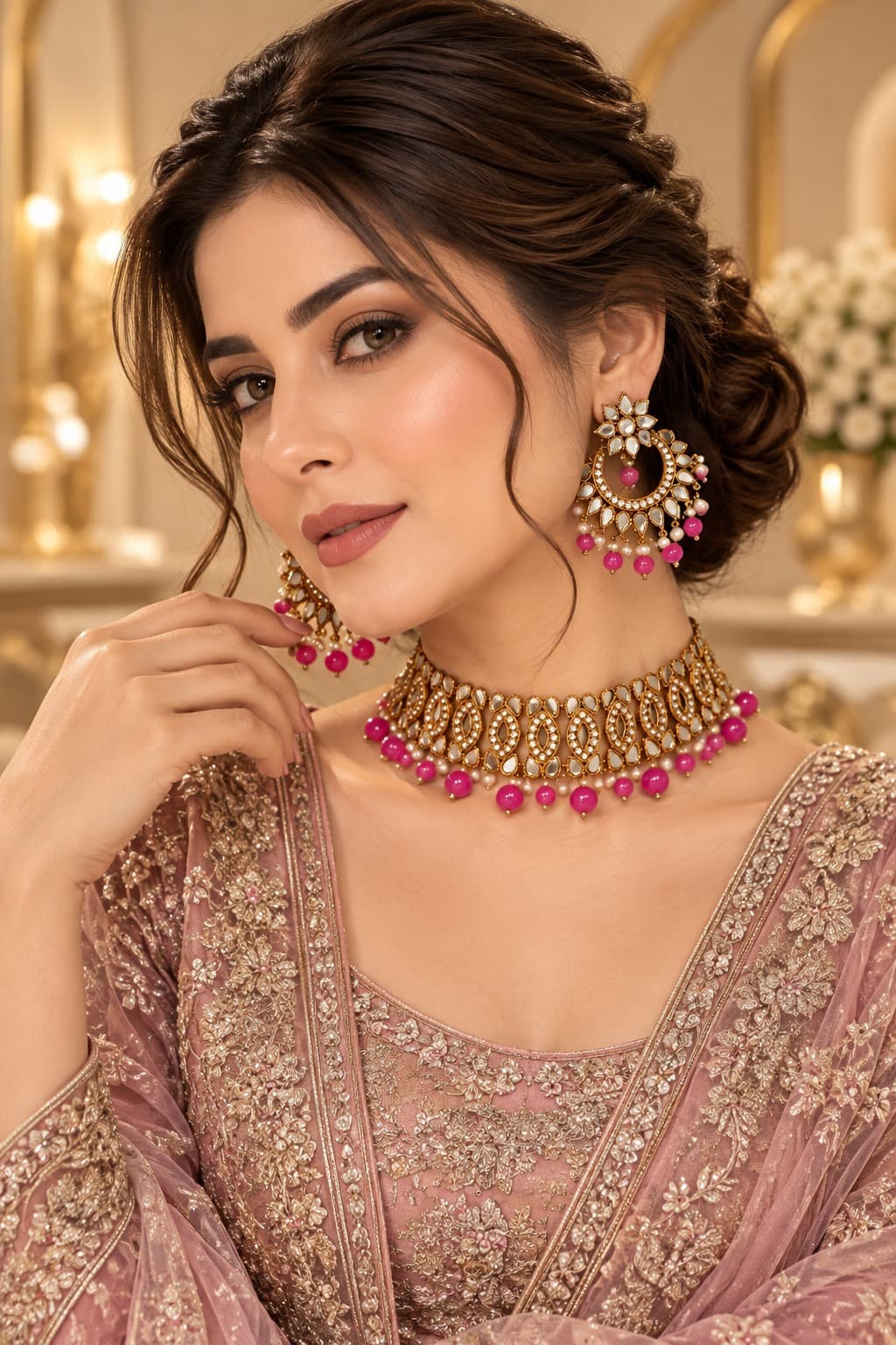 Choker Set | Elegant Traditional Statement Choker Jewellery Set-Necklace Set - 0094