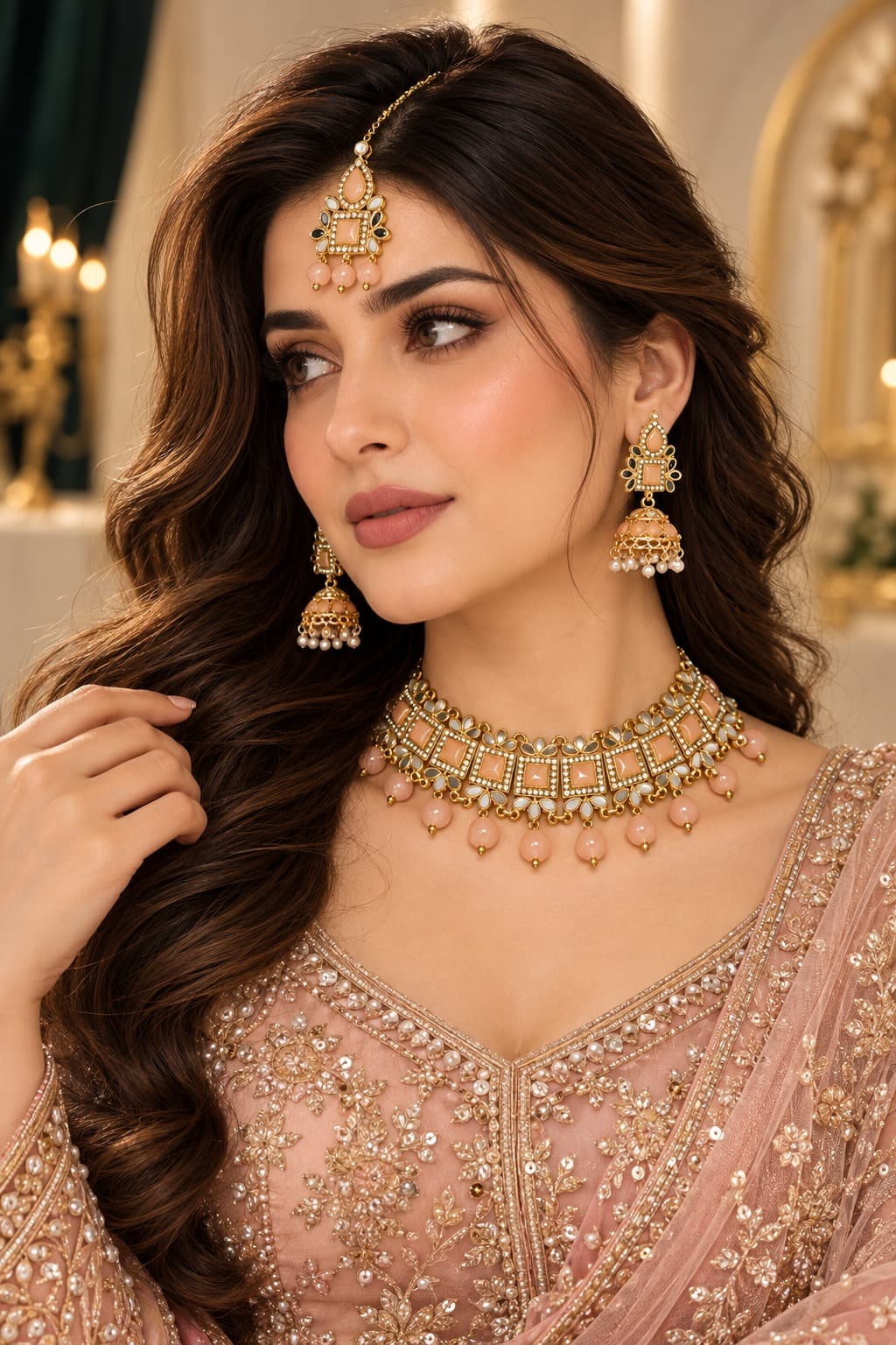 Choker Set | Elegant Traditional Statement Choker Jewellery Set-Necklace Set - 0095