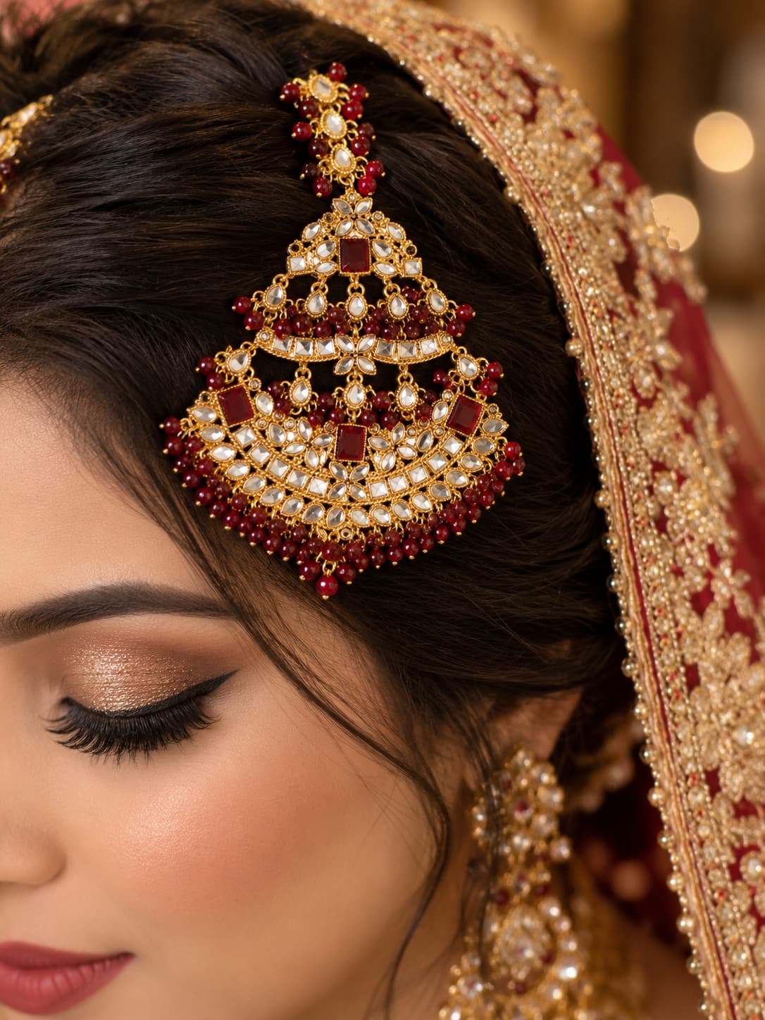 Maroon Kundan Jhoomar-Jhoomar - 0113