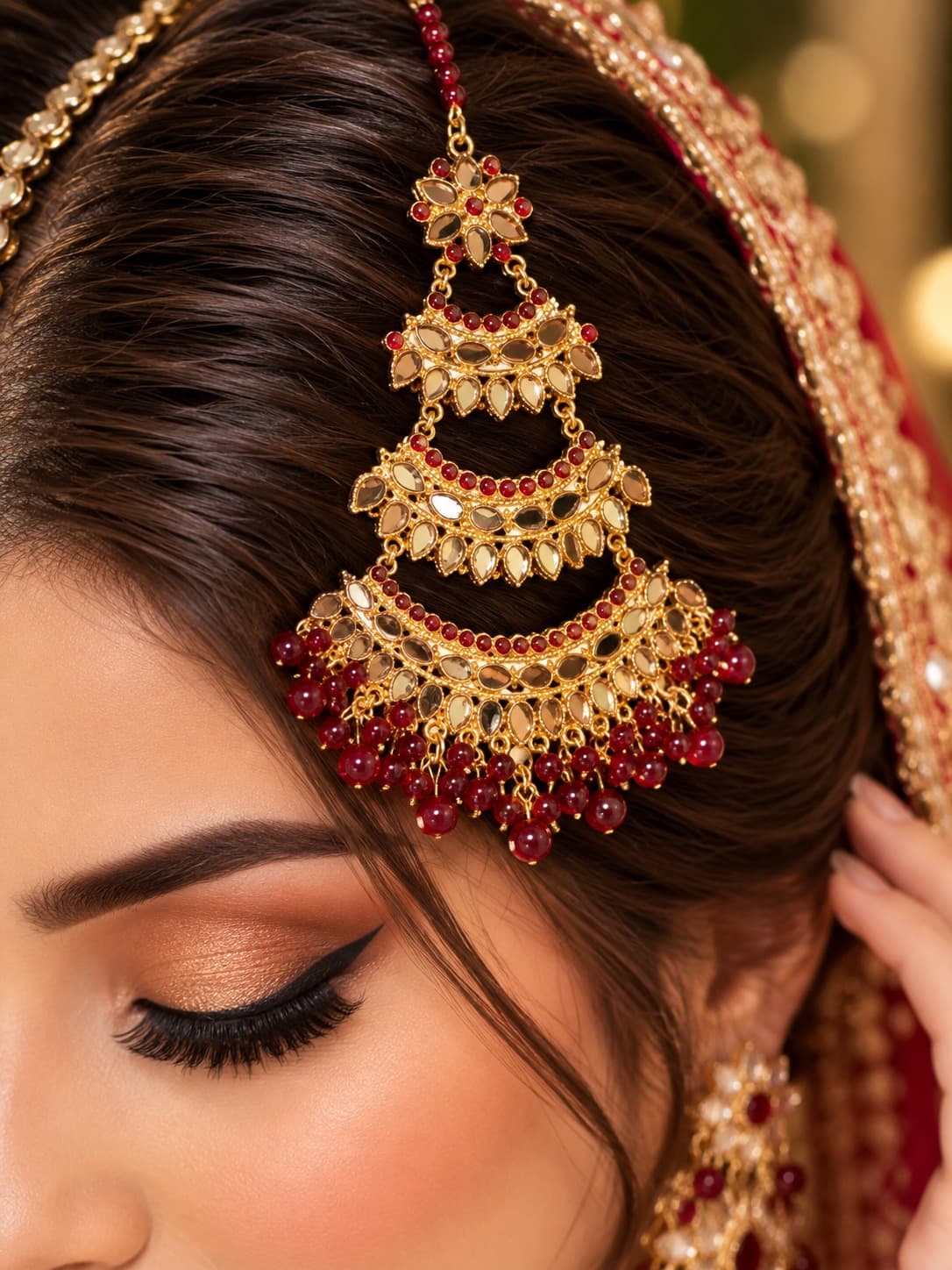 Maroon Mirror Jhoomar-Jhoomar - 0116