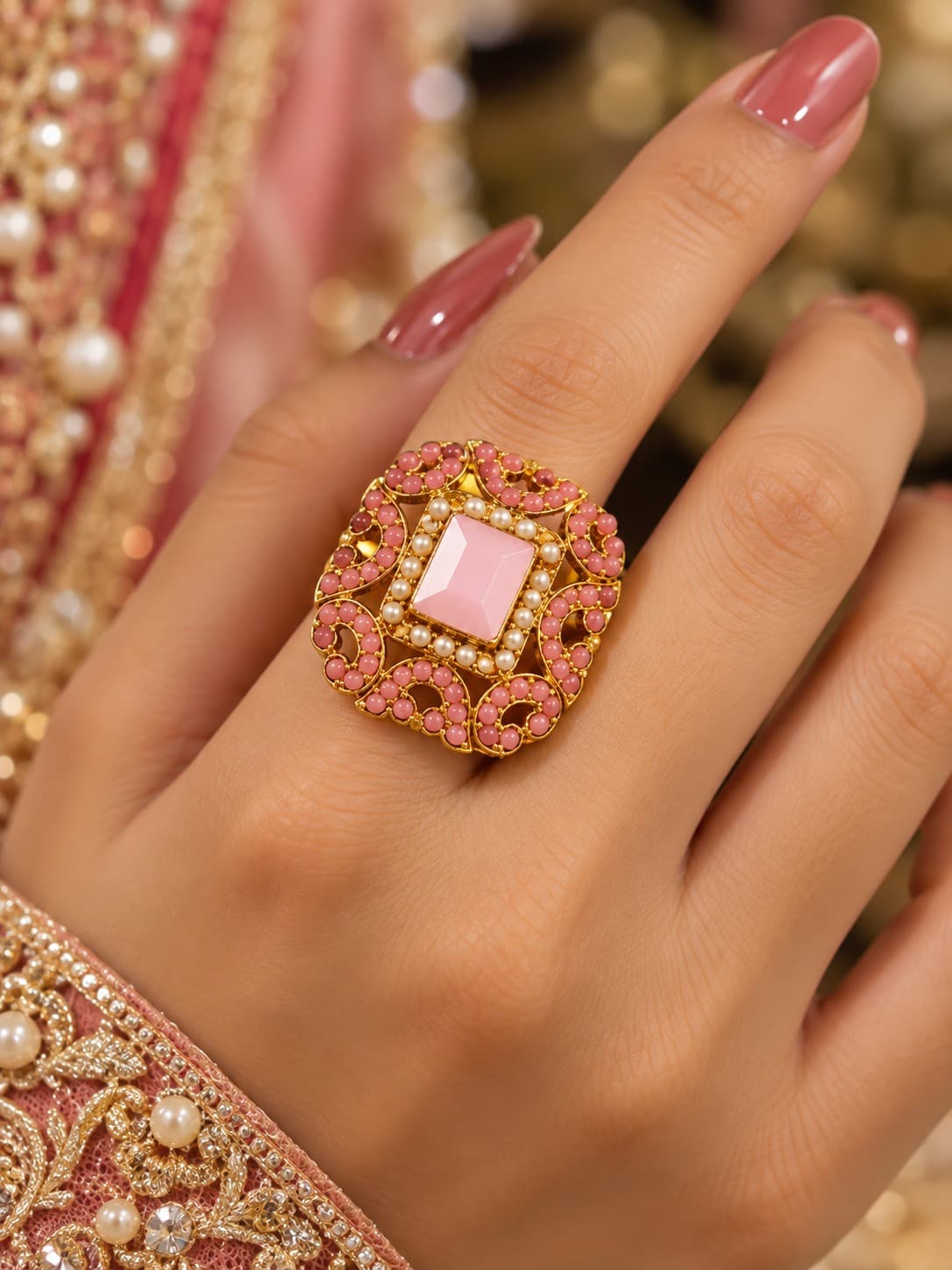 Pink Pearl Cocktail Ring-Finger Ring - 0117