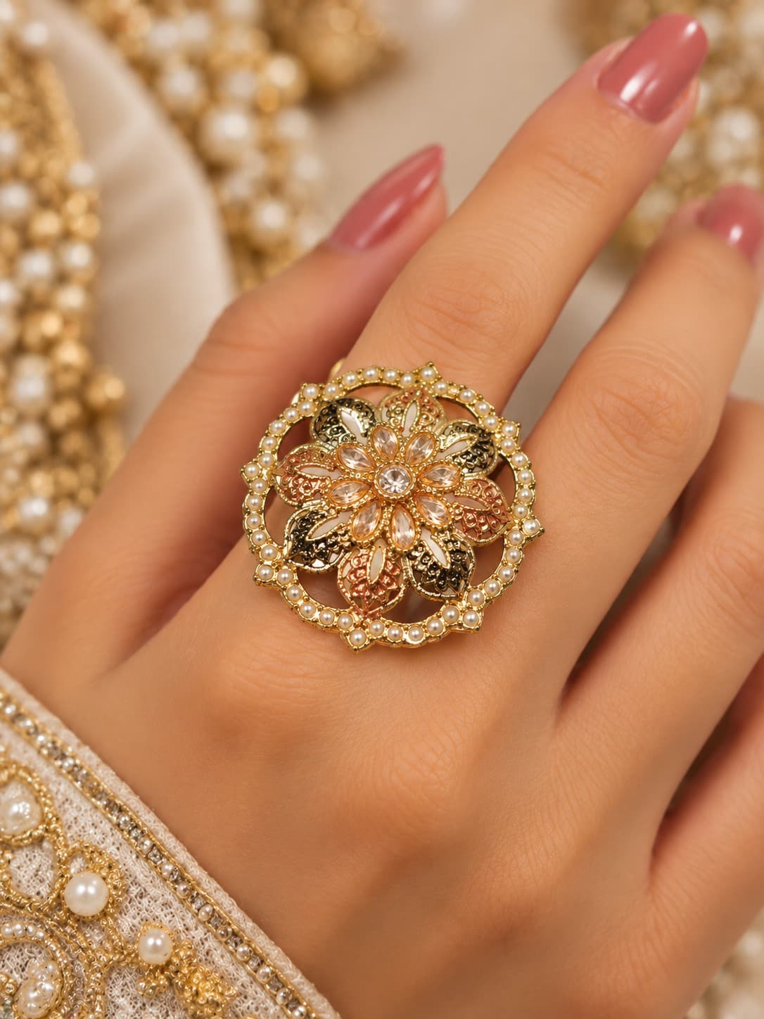 Meenakari Enamel Cocktail Ring-Finger Ring - 0120