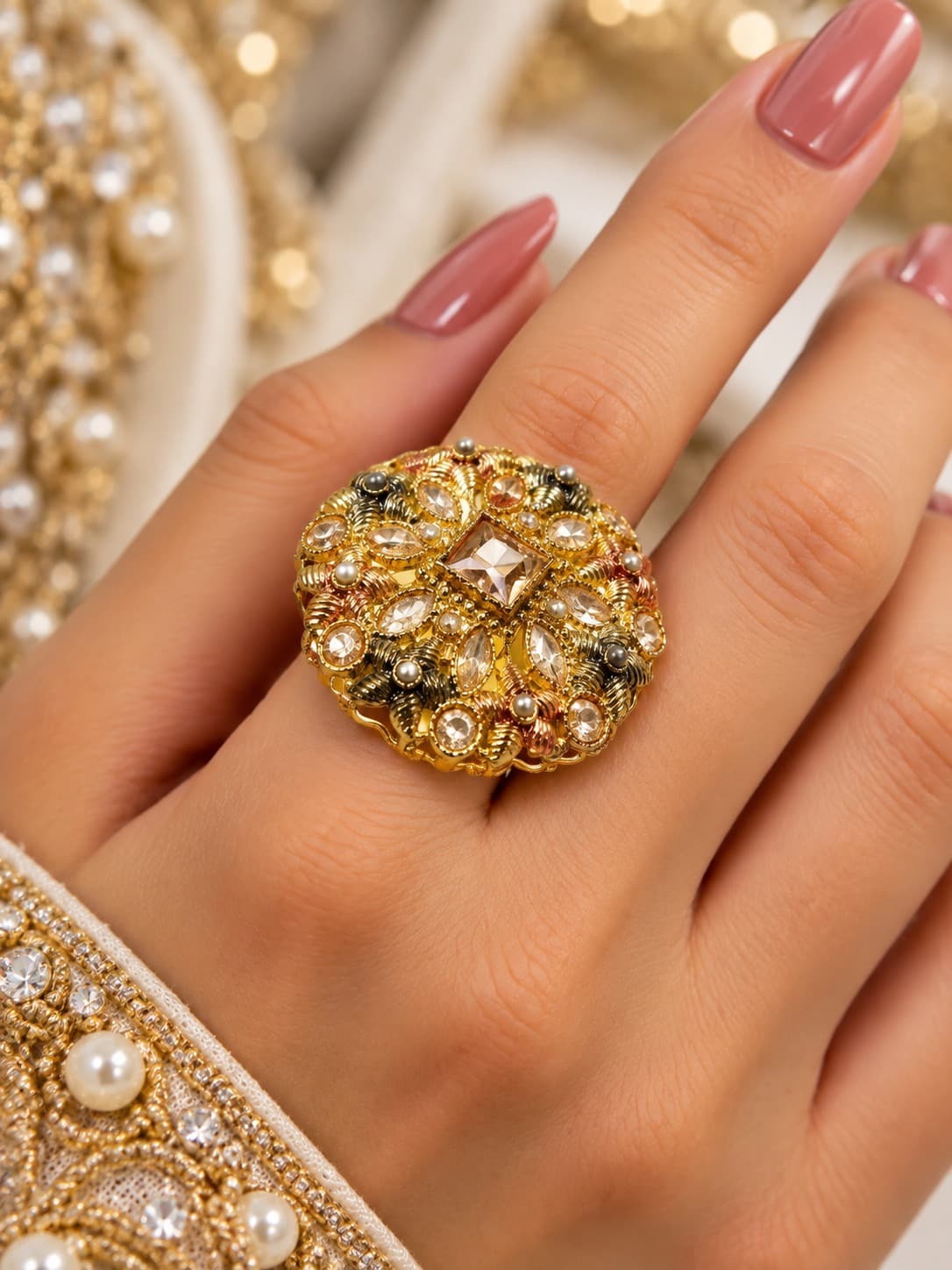 Antique Tri-Tone Zircon Ring-Finger Ring - 0122
