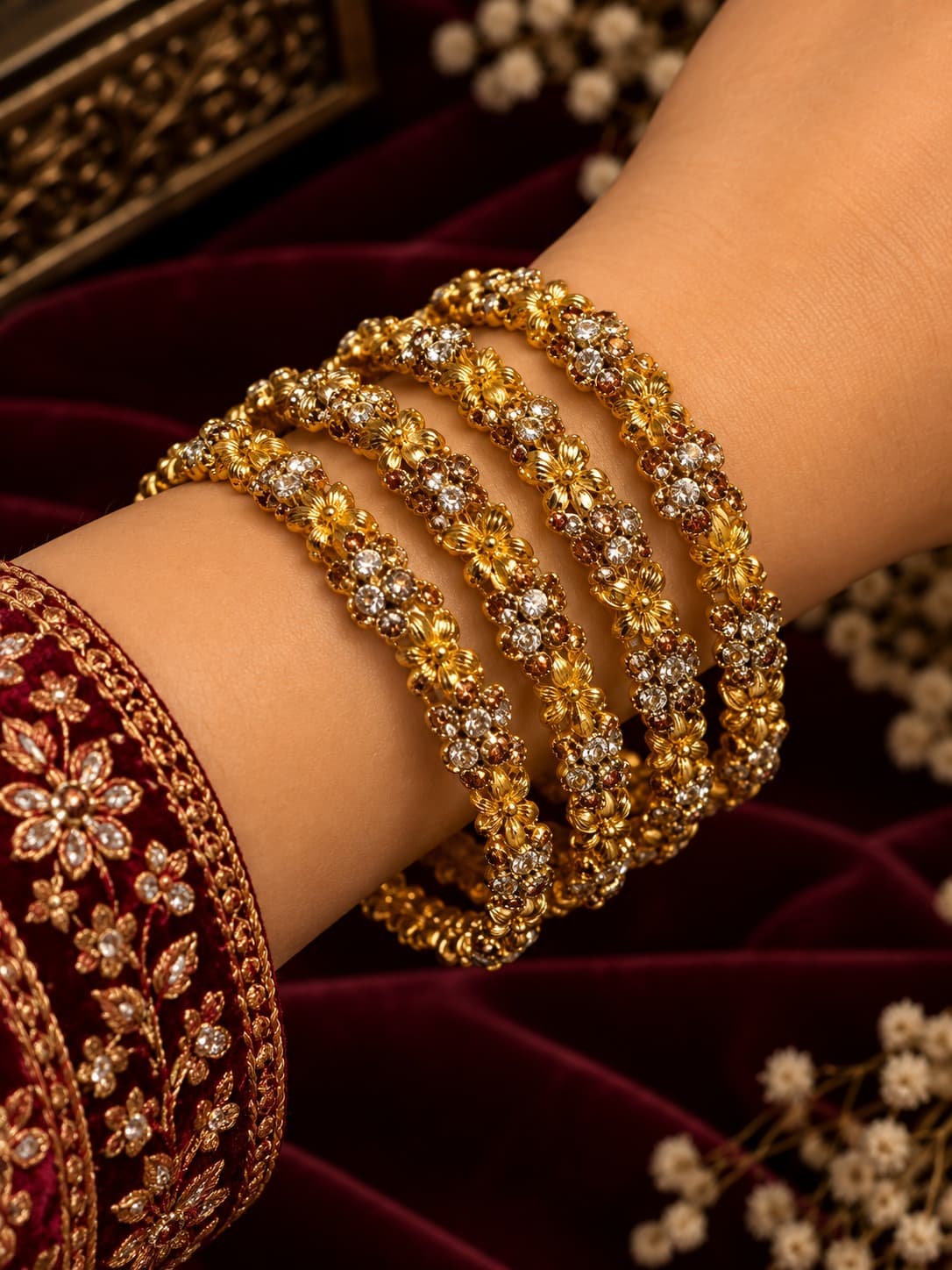 Champagne Floral Bangles – 1 Pair of bangles - Bangles - 0128