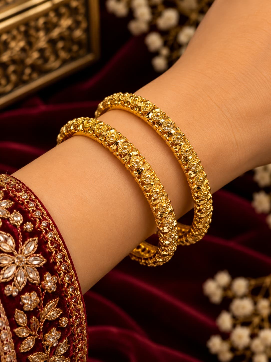 Classic Gold Stone Bangles 1 pair - Bangles - 0137