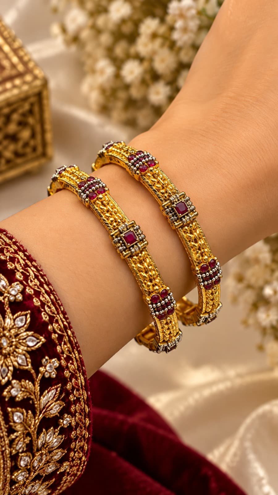 Ruby Braid Bangles (1 pair) - Bangles - 0139