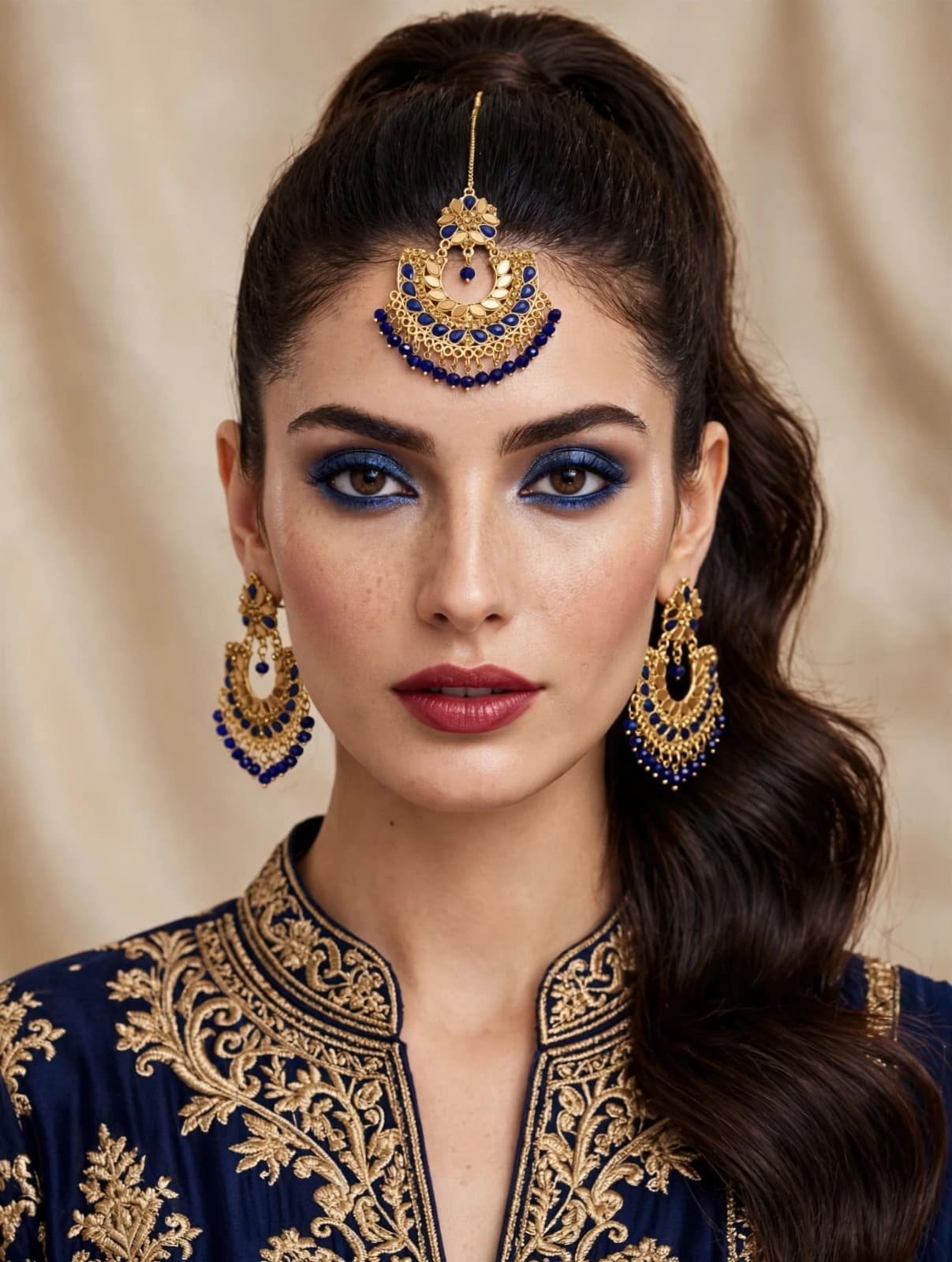Royal Blue Chaandbali Earrings with Bindiya-Earring Bindiya - 0139