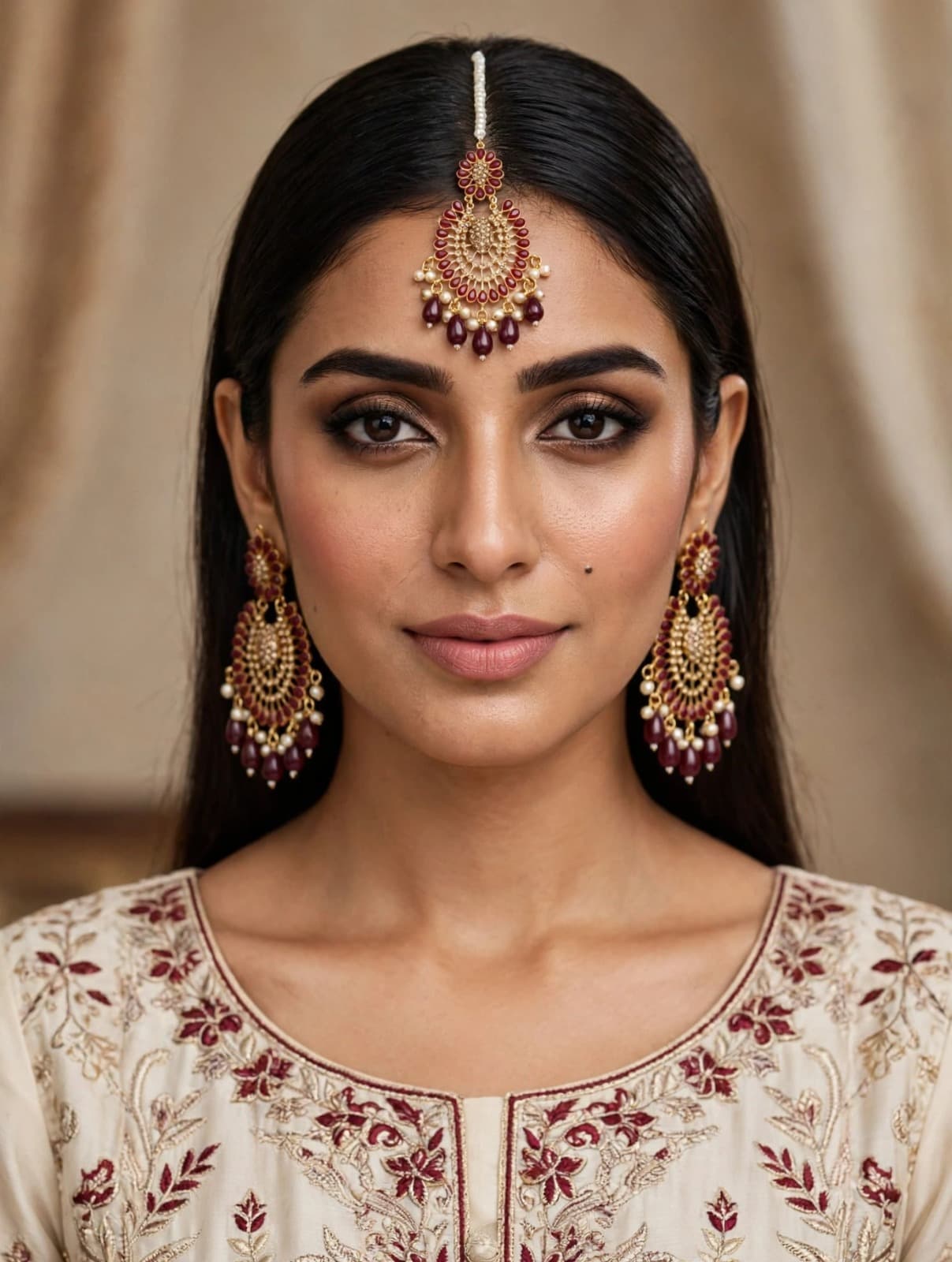 Deep Maroon Chandelier Earrings with Bindiya - Earring Bindiya - 0141