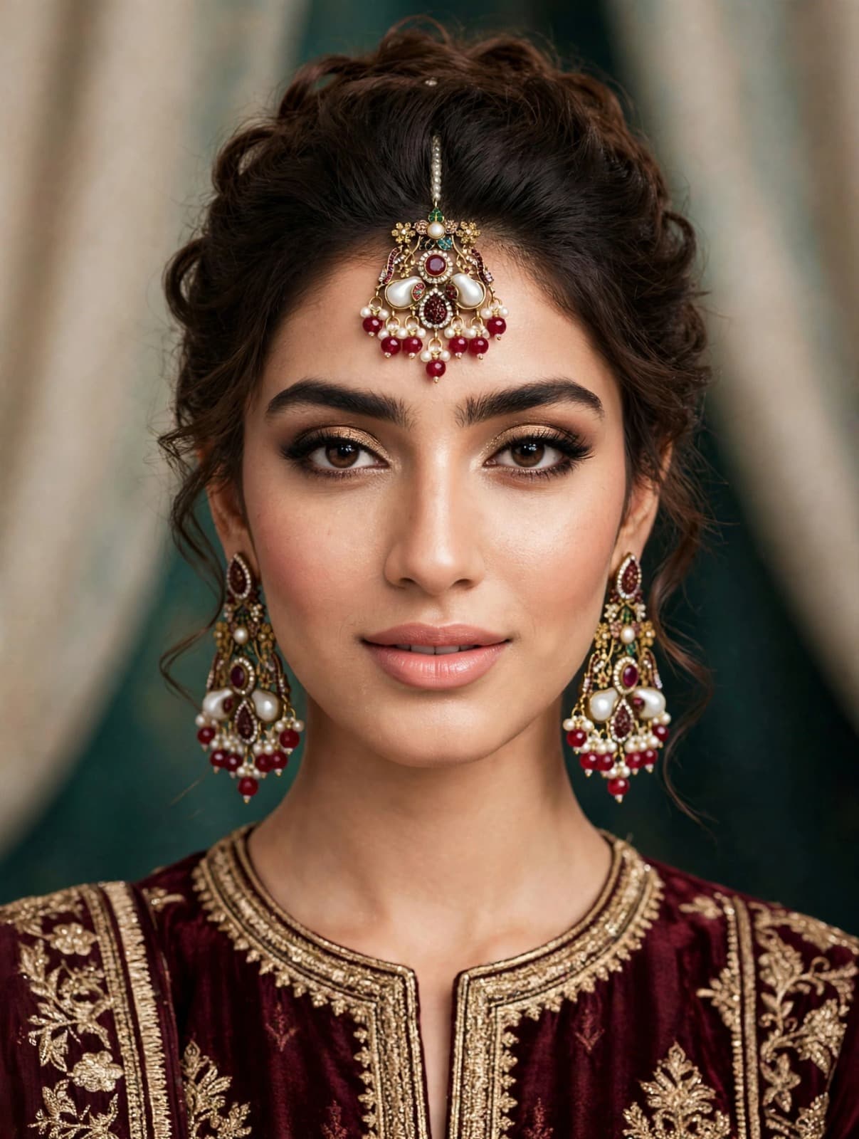 Maroon Pearl Chandelier Multi Earrings with Bindiya - Earring Bindiya - 0142