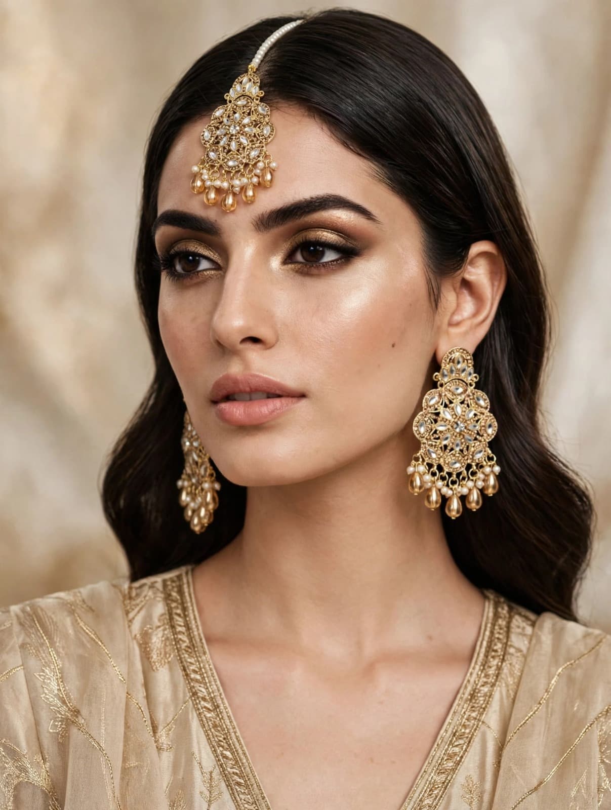 Champagne Mirror Earrings with Bindiya - Earring Bindiya - 0143