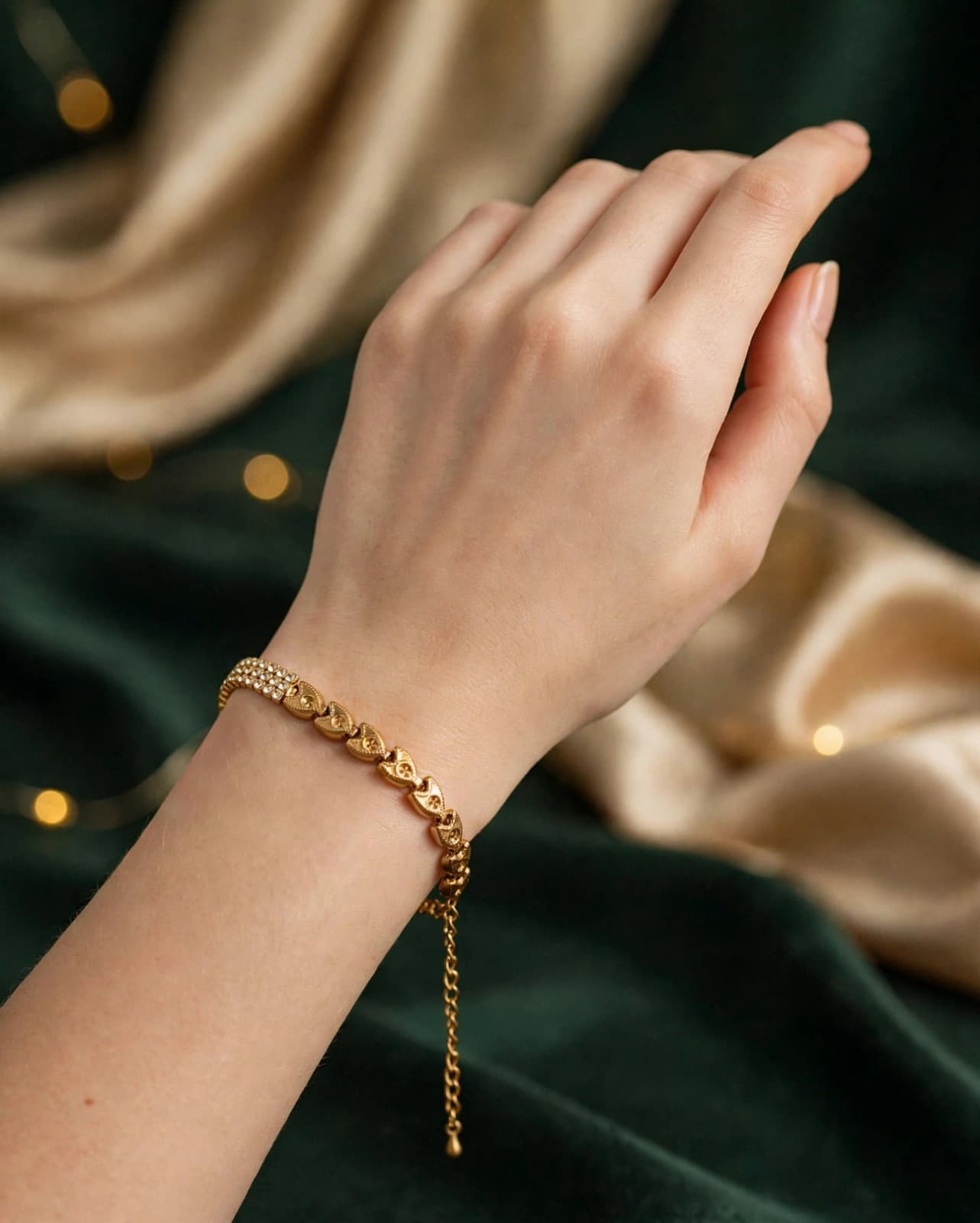 Crystal Link Gold Bracelet-Bracelet - 0157