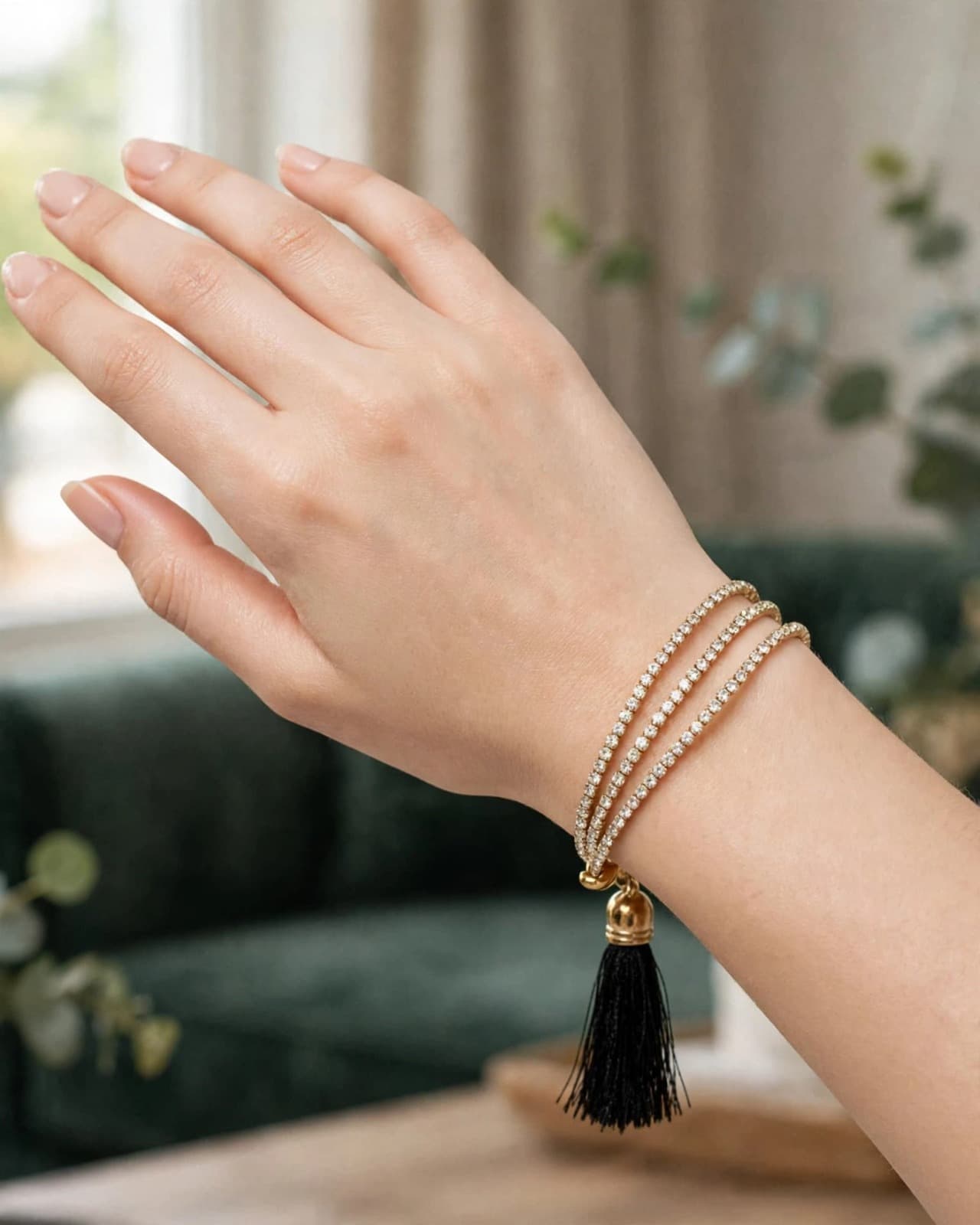 Noir Tassel Crystal Bangles-Bracelet - 0169