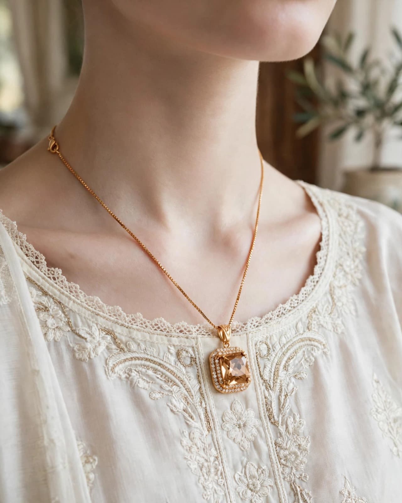 Champagne Cushion Halo Locket 1 Karet - Locket - 0177