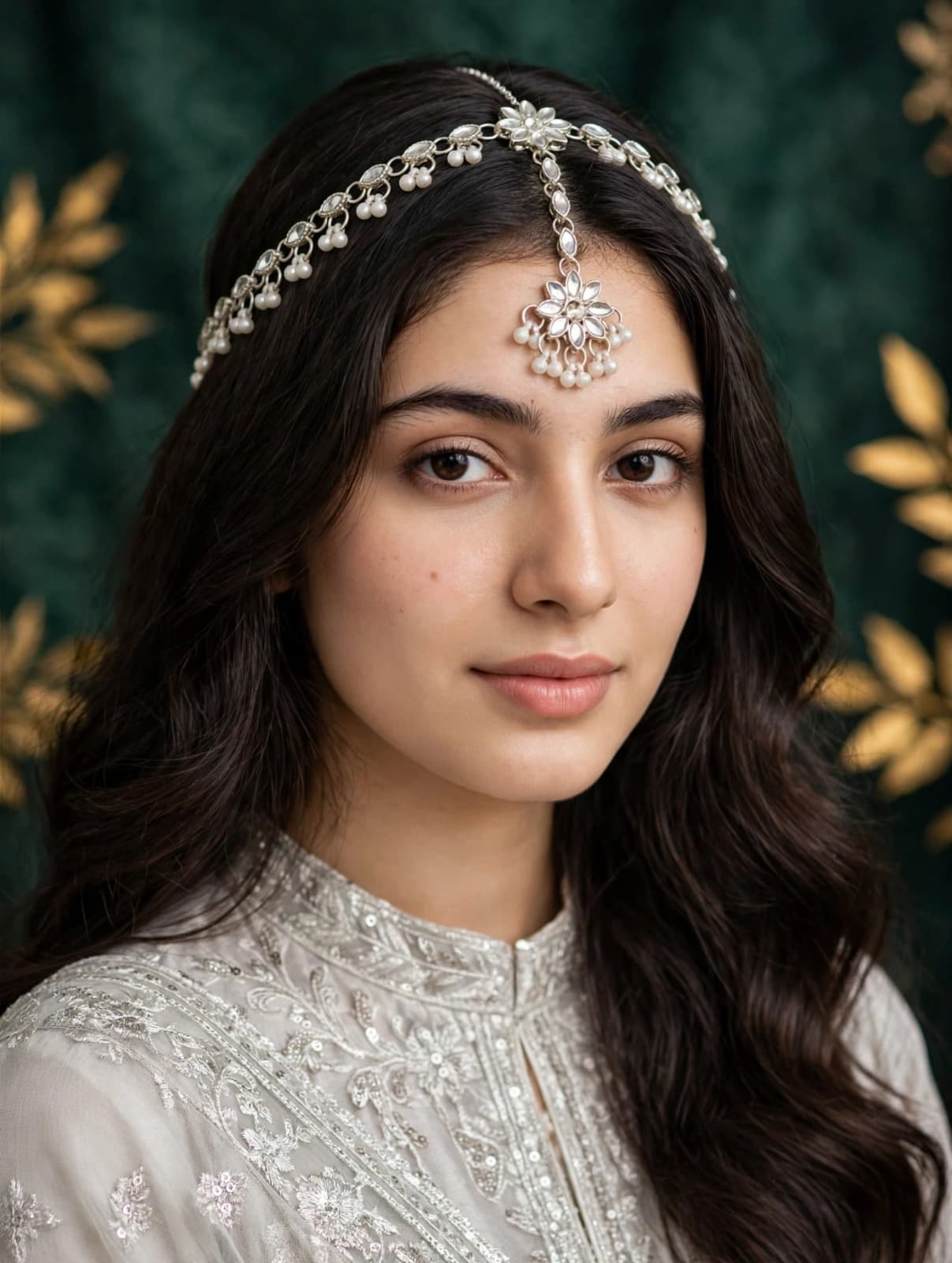 Silver Pearl Kundan Mathapatti-Matha Patti - 0184