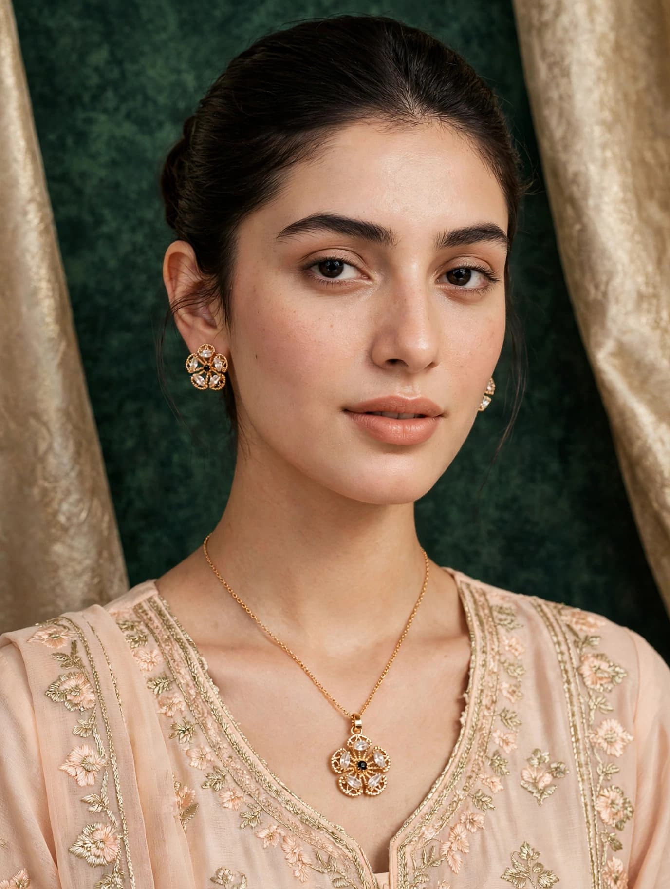 Gold Flower Noir Bloom Locket Set - Locket Set - 0192