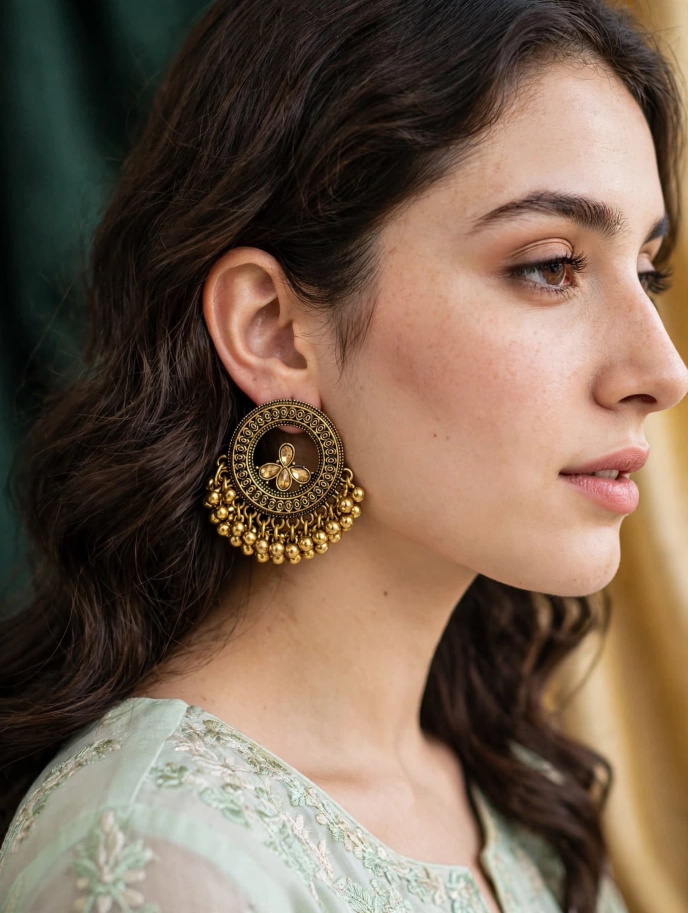Golden Antique Ghungroo Hoop Tops Tops - 0206