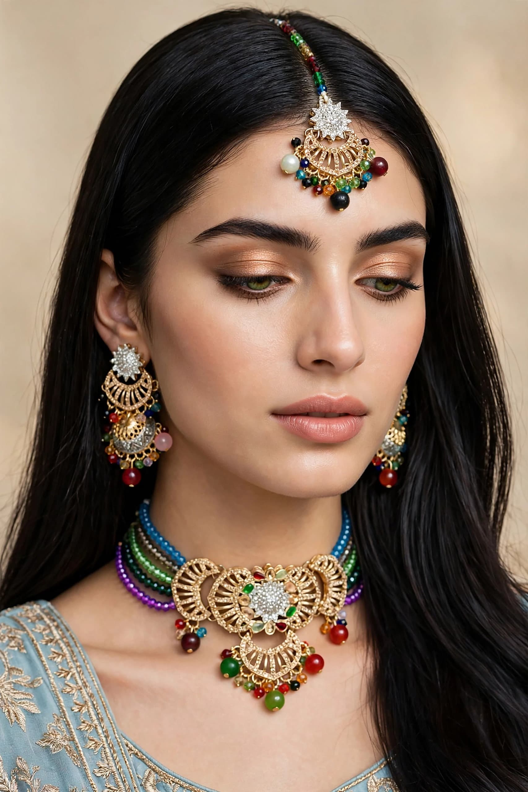 Multicolor Rainbow Choker Set-Choker Set - 0304