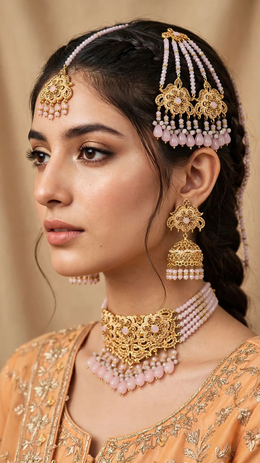 Golden Pink Choker Set-Choker Set - 0305